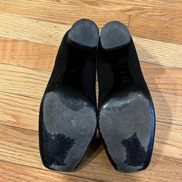 Tory Burch Women's Black Leather Peep Toe Wedge Pumps Size 8M - Picture 10 of 11